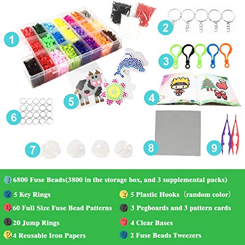 Fuse Beads Kit 6800 pcs 24 Colors Iron Fuse Beads with 3 Pegboards 63
