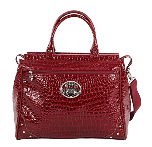 Kathy Van Zeeland 20" Croco PVC Drop Bottom Satchel (20in, Burgendy)