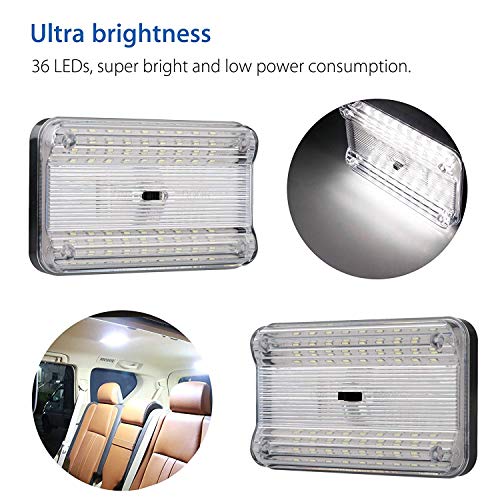 Linkhood 2-pack DC 12V 36 LED Car Truck Vehicle Auto Dome Roof Ceiling Interior Light Lamp White With On/Off Switch for Cars Vans Camper Vans & Taxis