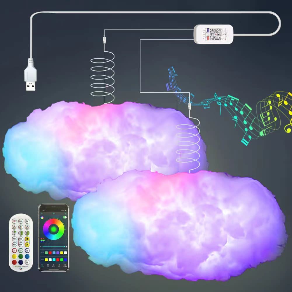Photo 1 of ZOKON 2PCS 3D Big Cloud lightning Light Kit Music Sync Warm Multicolor lightning Changing Strip Lights 360 Degree Wireless Remote APP NO DIY Coolest Decorations for Adults and Kids Indoor Home Bedroom