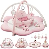 3-in-1 Baby Play Mat, Baby Seats for Infants for Sitting Up, Tummy Time Mat with 5 Detachable Toys, Activity Gym & Playmats for Babies 0-6 6-12 Months, Newborn Babies Shower Gifts