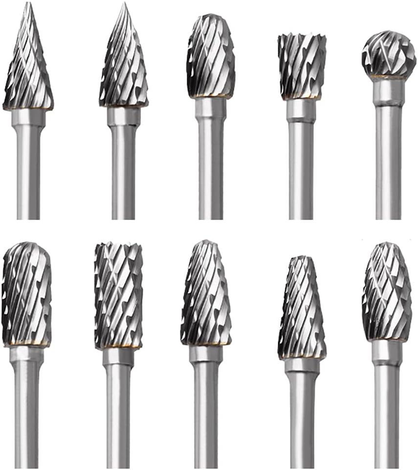 FOTYBEI Tungsten Carbide Rotary Burr Set 10Pcs 1/8" Shank Dremel Bit Carving