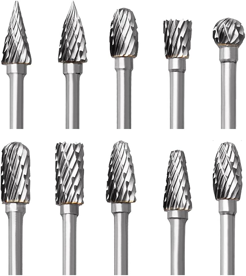 FOTYBEI Tungsten Carbide Rotary Burr Set 10Pcs 1/8" Shank Dremel Bit Carving