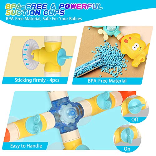Bath Toys for Toddlers 1 2 3 4 5 Years Old Boys and Girls, Kids Bathtub Toy DIY Pipes with Spinning Gear Rotating Cute Waterfall Fun Water Spout for Baby Bath Time Birthday Gift Ideas Color Box
