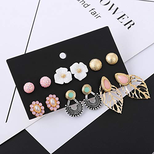 WAINIS 23-44 Pairs Assorted Multiple Stud Hoop Dangle Earrings Set Women Girls Acrylic Round Ball CZ Bohemian Long Tassel Drop Earrings Pack