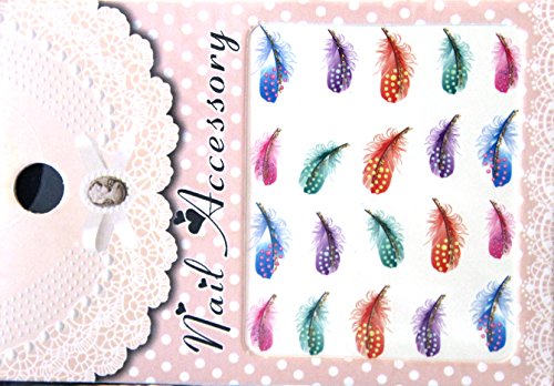 Water Tattoo Nail Art Stickers Feather Mania /III/, Pack of 10  Beautiful Feathers for Bright Manicure