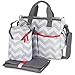 Baby Diaper Bag for Girls & Boys – 3 in 1 Compact Diaper Weekender Tote Bag Bottle Bag, Changing Pad & Stroller Straps. Premium Unisex Chevron Grey w/13 Pockets. Ideal Baby Shower Gift for Mom & Dad