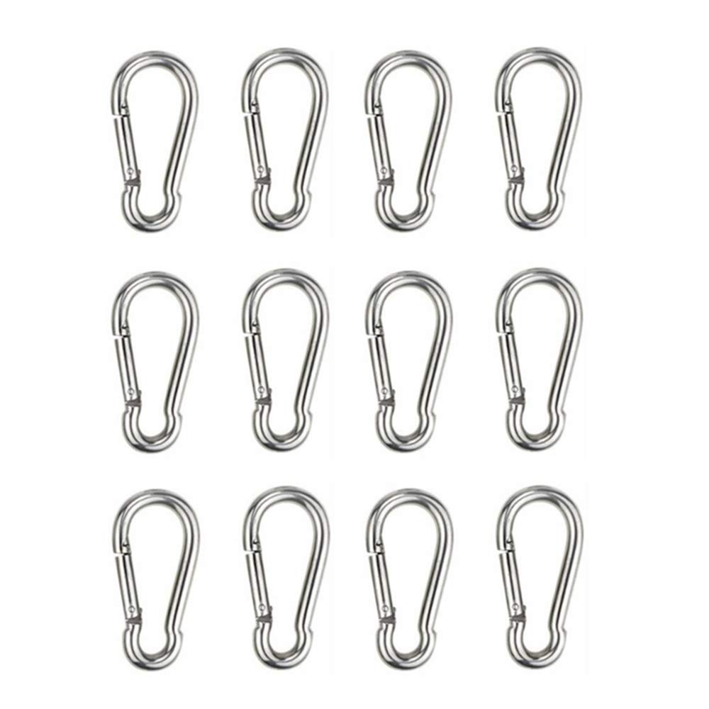 HOMPER 12pcs M6 Carabiner Hook - Heavy Duty 304 Stainless Steel Snap Hook, Carabiner Keychain Clips for Outdoor, Camping, Hiking