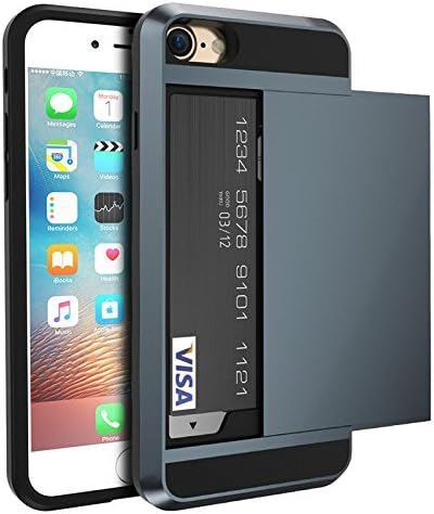 iPhone 7 Case Very Slim Fit&amp;Durable [Card&amp;Cash Holder] Easy Slide-Full Card Wallet Protection. (Navy Blue)