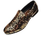 Amali Mens Gold and Black Splatter Metallic Smoking Slipper Style Slip On Dress Shoe: Style Morris-035