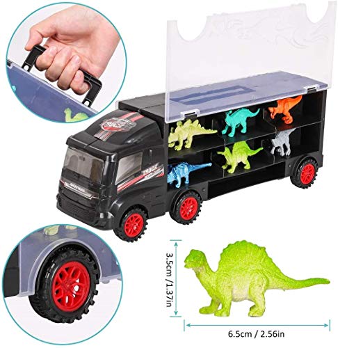 M SANMERSEN Dinosaur Trucks Toys for Boys, Dinosaur Transport Truck with 12 Mini Dinosaur Educational Carrier Trucks Toy Car for Kids Girls