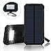 Power Bank 12000mAh Solar Charger Portable Hook Dual USB External Battery Charger for iPad/ iPhone/ Samsung/ Camera LED Flashlight for Emergency Outdoor Camping Travel ( Black )