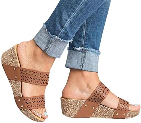 Women Sandals Burning Flower - POHOK Women Summer Fashion High Heel Retro Peep Toe Slipper Hollow Carved Slipper