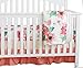 3 pcs Set Boho Floral Ruffle Baby Minky Blanket, Peach Floral Nursery Crib Skirt Set Baby Girl Crib Bedding (Coral)