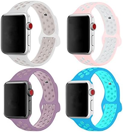 42mm iWatch Smart Watch Bands,Soft Silicone ventilation Sport Band Replacement Wrist Strap for Apple Watch Nike+ and iWatch Series 1, Series 2, Series 3 (42mm-4Pack-5 NK Small)