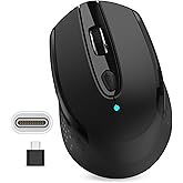 RaceGT Type C Wirelss Mouse, 2.4G Silent Computer Mice with USB C Receiver, 6 Buttons and 3 Adjustable DPI, Ergonomic Mouse f