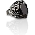 BayVog Black Zircon Stone Men's Ring, 925 Sterling Silver Ring, Handmade Silver Ring for Men, Men's Ring with Stone, Vintage Silver Ring with Black Stone, Black Stone Ring, Gemstone Ring (13.5)