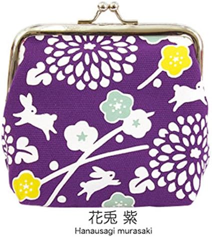 Square Coin Purse with Clasp Flower Rabbit Purple, Japan Kyoto kurochiku