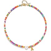 Kprusoian Initial Necklace for Women Handmade Dainty Bohemian Colorful Beaded Initial Choker Necklace Stainless Steel Love Heart Letter Pendant Necklace Y2K Aesthetic Jewelry