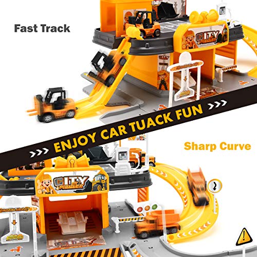 Construction Toys Garage Building Playset Race Track Elevator Cars