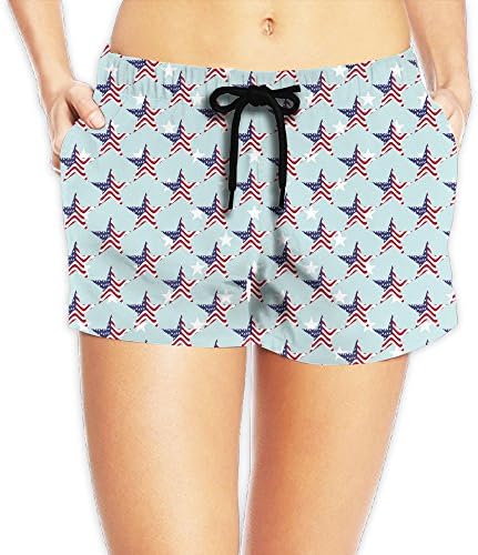 Women's Patriotic American Flag USA Stars Printed Summer Casual Shorts Beach Shorts Swim Trunk L