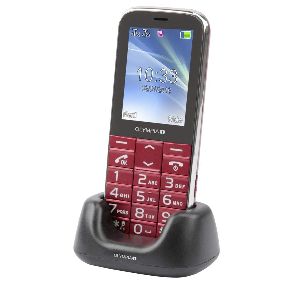 Olympia 2220 Joy II Mobile Phone for Seniors/Pensioners, with Large Buttons, Emergency Button, No Contract, Age-Appropriate Phone with Buttons, Red [English-Language Operation Not Guaranteed]