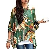 JLTPH Women Batwing Chiffon Shirt Bohemian Floral Semi Sheer Loose Blouse Tunic Tops Color04 One Size