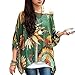 JLTPH Women Batwing Chiffon Shirt Bohemian Floral Semi Sheer Loose Blouse Tunic Tops Color04 One Size