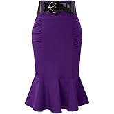 Belle Poque Women’s High Waisted Peplum Midi Pencil Skirt Work Business Skirts with Belt
