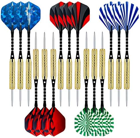 Sametop Darts Steel Tip Darts Set 18 Grams with Flights, Aluminum Shafts, Brass Barrels and Dart Sharpener (12 Packs, 15 Packs)