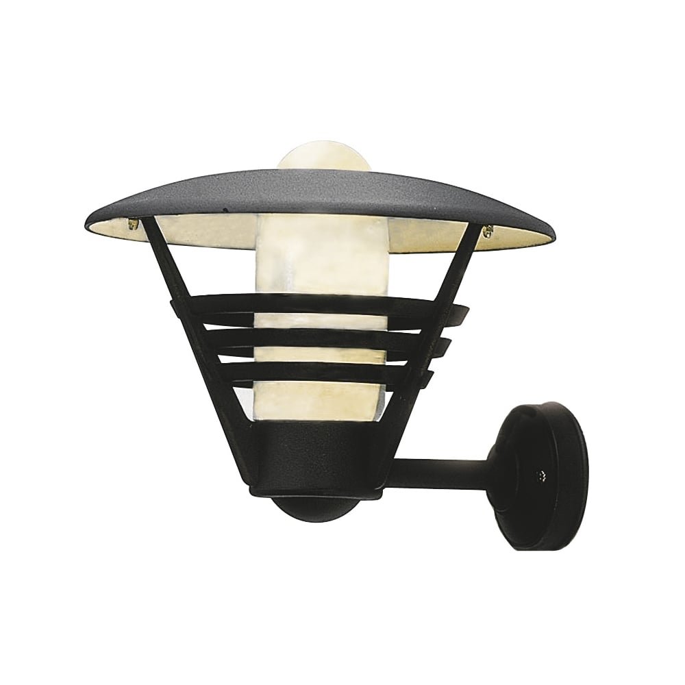 Konstsmide Handmade Outdoor Wall Light Mains Powered/Gemini Up Lantern Light/1 x 100 W E27 Max Wall Lamp/Opal-Frosted Glass Globe/Aluminium/Black Outside Light