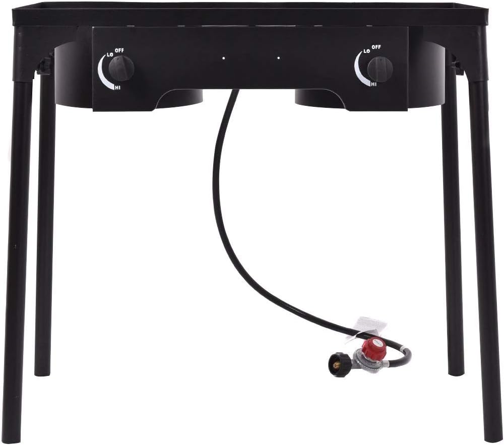 review Cypress Shop Double Gas Stoves Burner BBQ Grill Propane Gas Burners 1500BTU Cooking Camping RV Trip Cooker Outdoor Barbeque Grills Barbecue Picnic Standard Stoves with Regulators and Hose