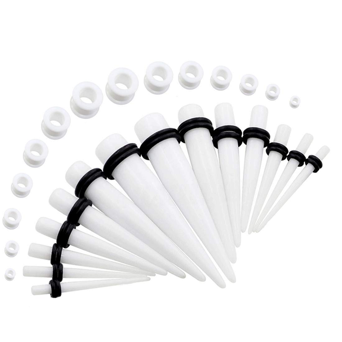 Ear tapers Kit - 14Pcs Acrylic Ear stretching + 14Pcs Silicone Tunnels Gauge 3mm-12mm with Double O-ring piercing by BOOM