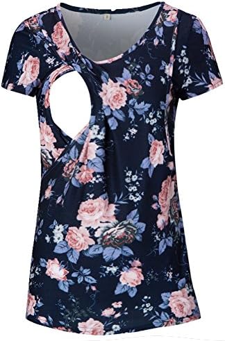 AnnAnn Womens Short Sleeve Maternity Layered Nursing Tops Crew Neck Breastfeeding Clothes