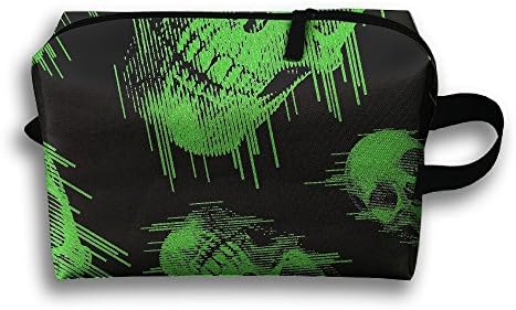 Green Neon Skull Women Men Zipper Travel Cosmetic Bags Sturdy Makeup Shaving Kit OrganizerLarge Toiletry Pouchs