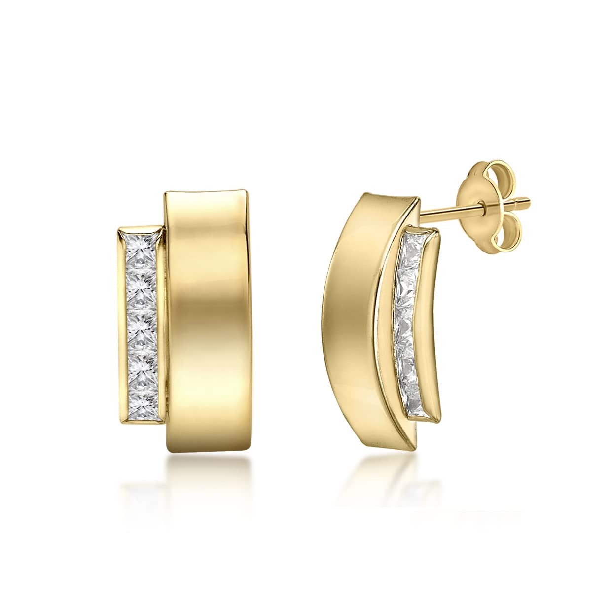 CARISSIMA Women's 9 ct Yellow Gold Cubic Zirconia Two Band Earrings