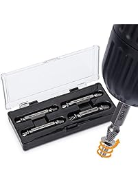 Damaged Screw Extractor and Remover Set by Aisxle,Easily Remove Stripped or Damaged Screws. Made From H.S.S. 4341#, the Hardness Is 62-63hrc,Set of 4 Stripped Screw Removers