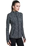Matymats Women's Active Full-Zip Track Jacket Yoga Running Athletic Coat With Thumb Holes,Small,Heather Black