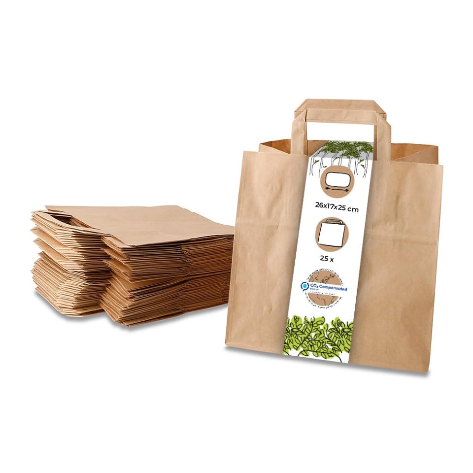 BIOZOYG Environmentally friendly paper carry bags large I Paper bags Gift bags Paper bags biodegradable, compostable I 25 x brown paper bags 26 x 17 x 25 cm