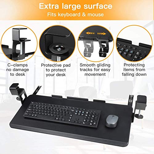 HUANUO Metal Keyboard Tray, Ergonomic Clamp Mount Under Desk Mount