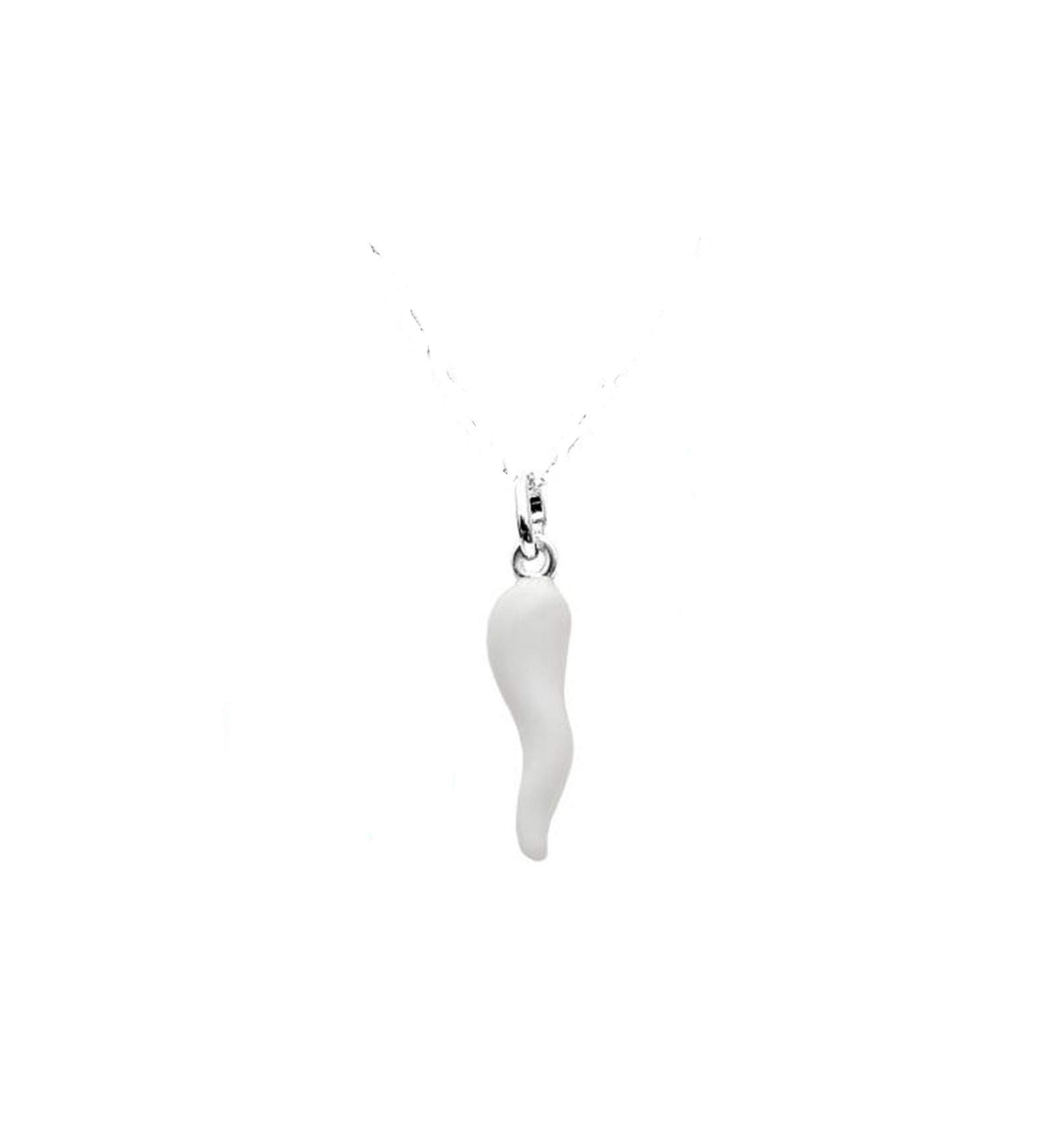 Remo Gammella 925 Sterling Silver Good Luck Horn Pendant Man Woman Enamel Pendant. Made in Italy. choose your color (White, 3.6)