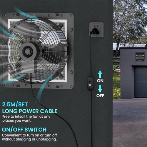 HG Power 250mm Shutter Exhaust Fan with Mesh Screen 1100m³/h Wall Mounted Extractor Fan Low Noise Shed Exhaust Fan for Ventilation Use, Basement, Gable, Chicken Coop, Black