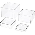 Set of 4 Crystal Clear Acrylic Boxes Cube Display Buffet Nesting Risers with Hollow Bottoms