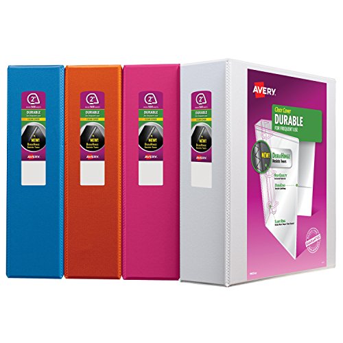 Avery Durable View Binder with 2" Slant Rings, Assorted, Blue, Orange, Pink, White, 6 Pack(17038)