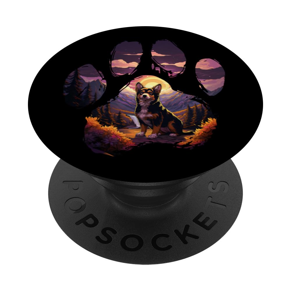 Black Brindle Corgi Paw Mountain Design Dog Mom Dad PopSockets Swappable PopGrip