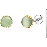 Limerencia Hypoallergenic Earrings for Sensitive Ears - G23 Titanium Round Cat's Eye Flat Back Stud Earrings, Cartilage 5mm Stone Pierced Earrings for Women Men Gift
