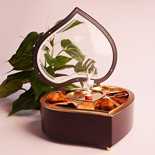 YONGHONG Heart Shape Dancing Ballerina Music Box Wooden Mechanical Musical Box Girls Carousel Hand Crank Music Box Mechanism for New Gift(Brown)