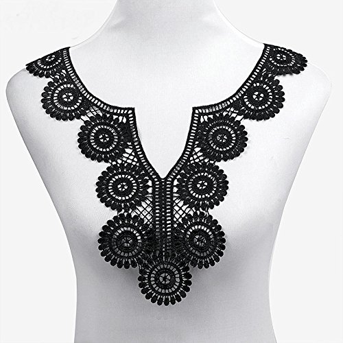 1pc Embroidery Round Sexy V Lace Neckline Fabric, DIY Collar Lace Fabrics for Sewing Supplies Crafts (Black)