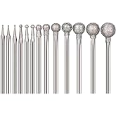 Luo ke 13 Pcs Ball Shape Diamond Burr Diamond Mounted Grinding Burs Stone Carving Set with 3/32 inch Mandrel Fits for Rotary