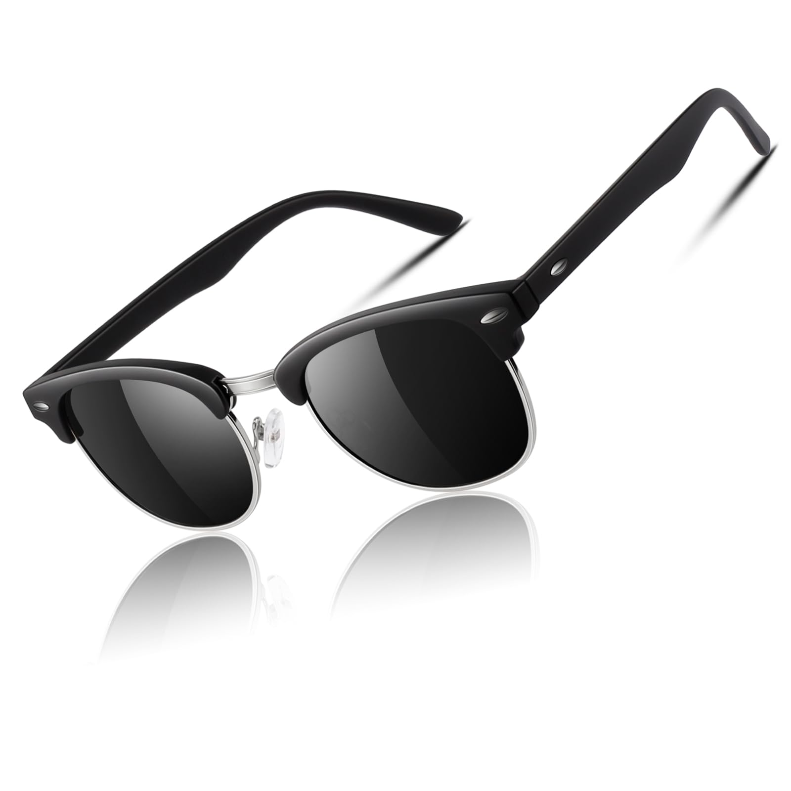 CGID MJ56 clubma Unisex Retro Vintage Sonnenbrille im angesagte 60er Browline-Style mit markantem Halbrahmen Sonnenbrille,Brillen trends 2018, 1a Matte Schwarz-grau, 51